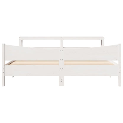 Bedframe met hoofdbord massief grenenhout wit 200x200 cm
