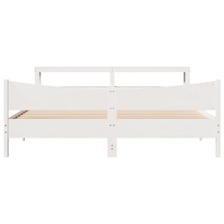 Bedframe met hoofdbord massief grenenhout wit 200x200 cm
