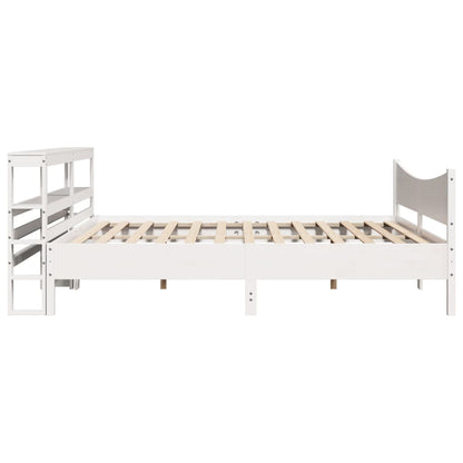 Bedframe met hoofdbord massief grenenhout wit 200x200 cm