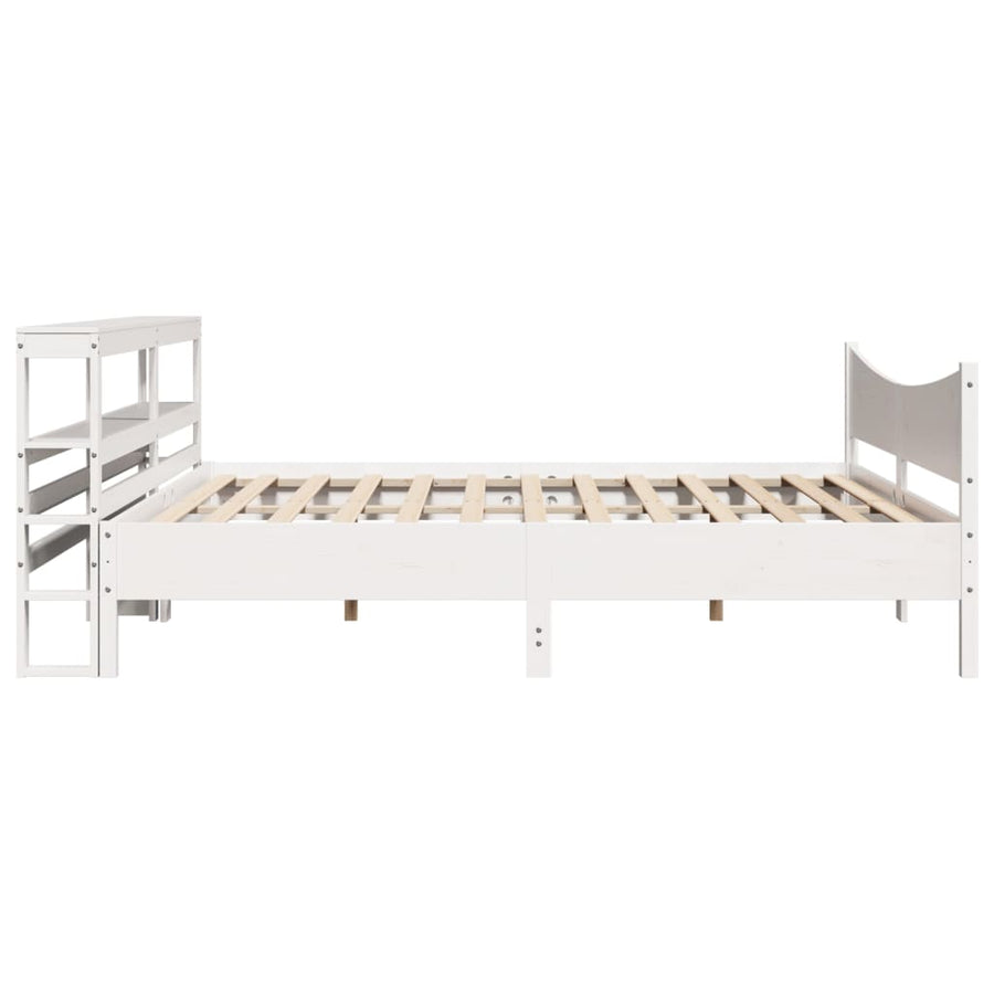 Bedframe met hoofdbord massief grenenhout wit 200x200 cm