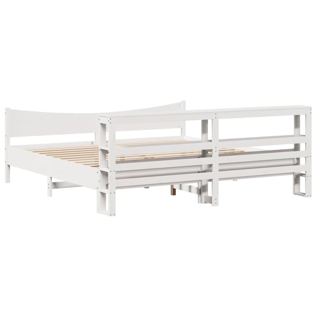 Bedframe met hoofdbord massief grenenhout wit 200x200 cm