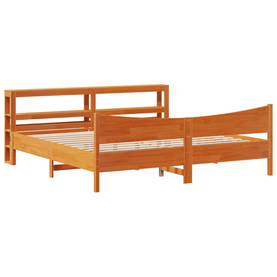 Bedframe met hoofdbord massief grenenhout wasbruin 200x200 cm