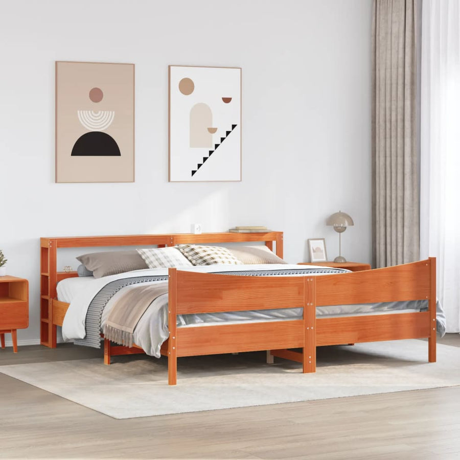 Bedframe met hoofdbord massief grenenhout wasbruin 200x200 cm