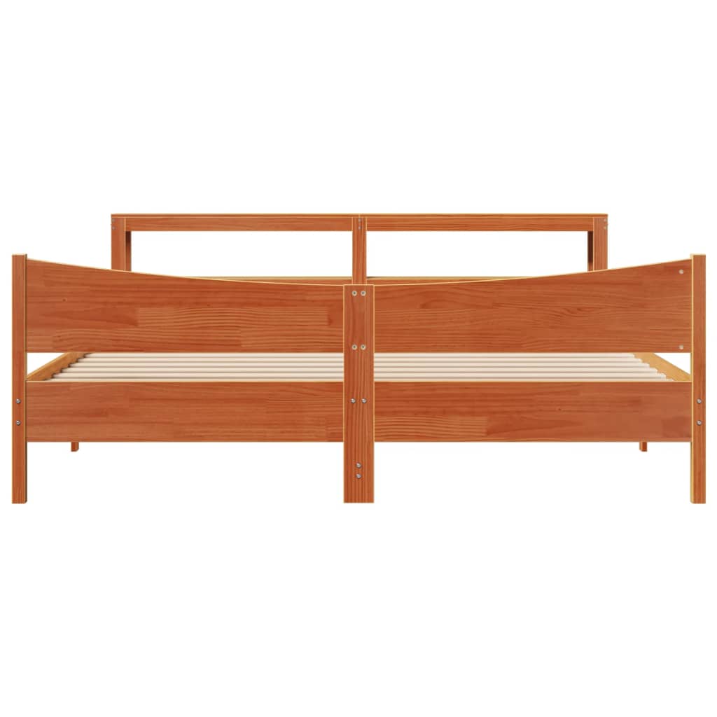 Bedframe met hoofdbord massief grenenhout wasbruin 200x200 cm