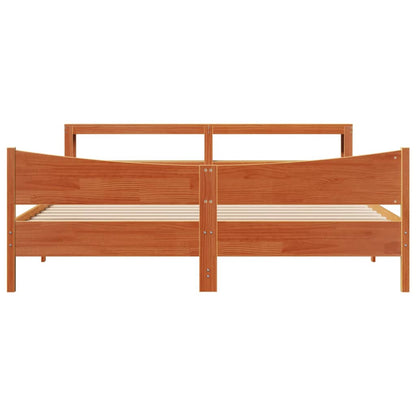 Bedframe met hoofdbord massief grenenhout wasbruin 200x200 cm
