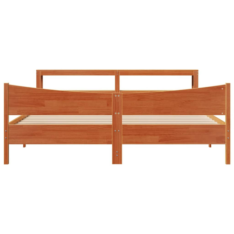 Bedframe met hoofdbord massief grenenhout wasbruin 200x200 cm