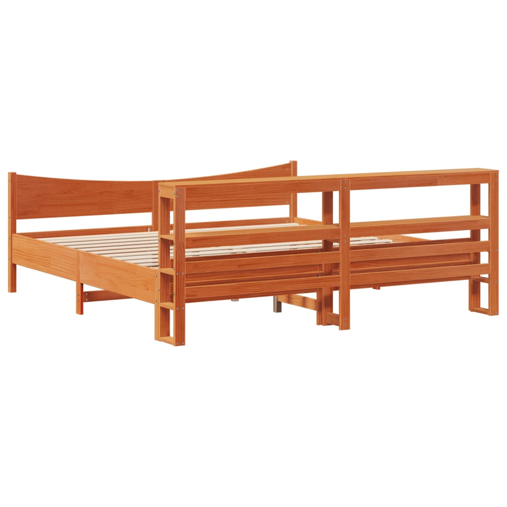 Bedframe met hoofdbord massief grenenhout wasbruin 200x200 cm