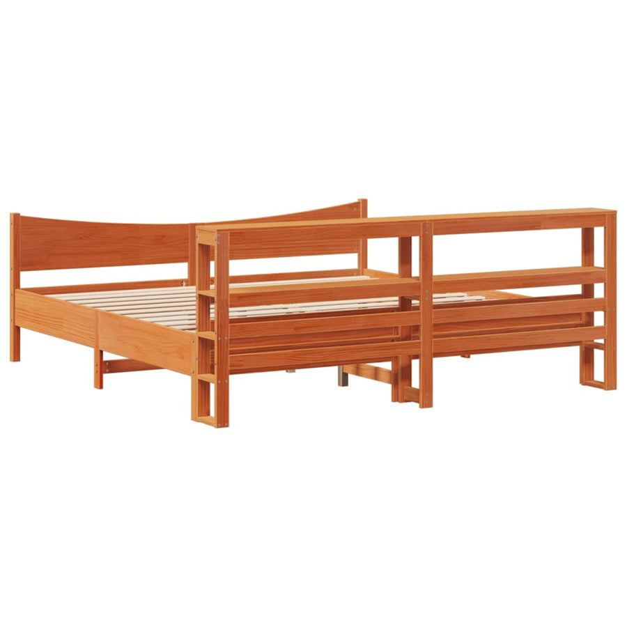 Bedframe met hoofdbord massief grenenhout wasbruin 200x200 cm