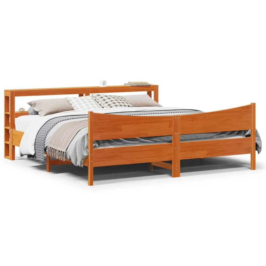 Bedframe met hoofdbord massief grenenhout wasbruin 200x200 cm