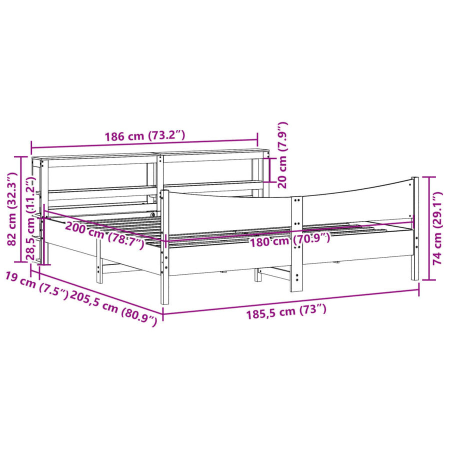 Bedframe met hoofdbord massief grenenhout 180x200 cm