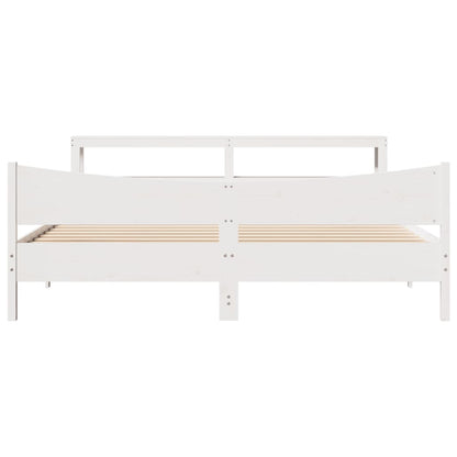 Bedframe met hoofdbord massief grenenhout wit 180x200 cm