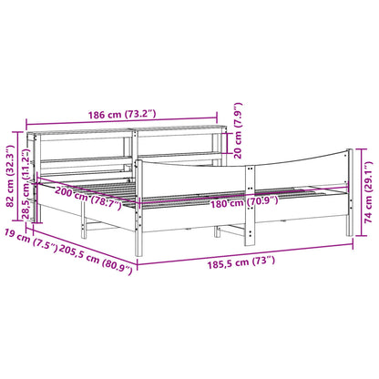 Bedframe met hoofdbord massief grenenhout wit 180x200 cm