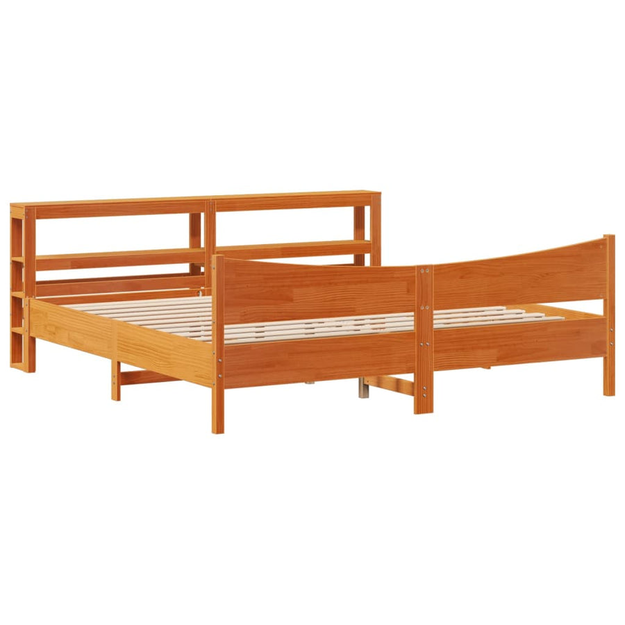 Bedframe met hoofdbord massief grenenhout wasbruin 180x200 cm