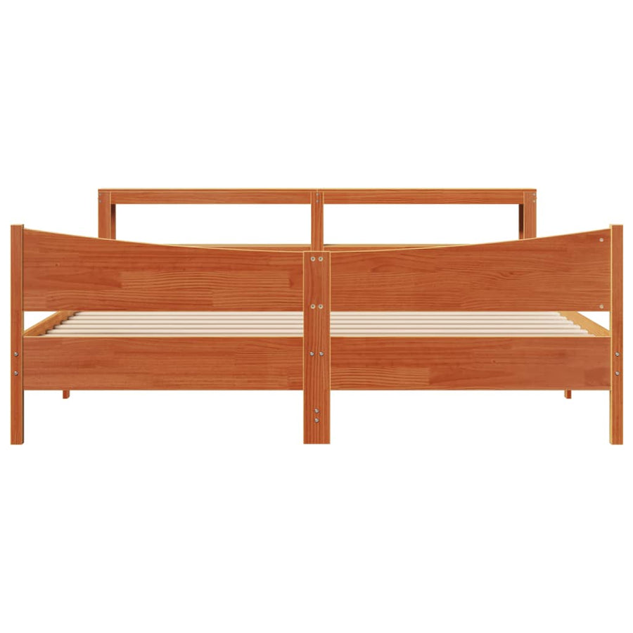 Bedframe met hoofdbord massief grenenhout wasbruin 180x200 cm
