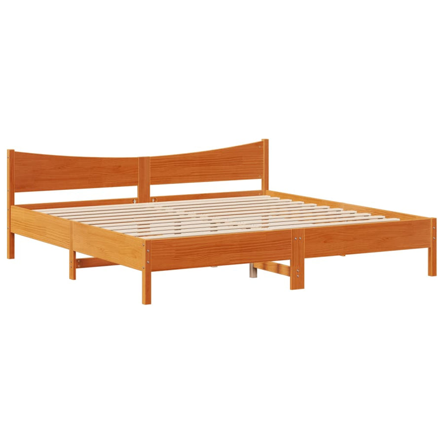 Bedframe met hoofdbord massief grenenhout wasbruin 180x200 cm