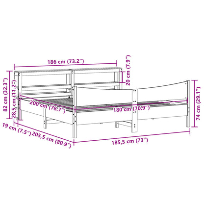 Bedframe met hoofdbord massief grenenhout wasbruin 180x200 cm