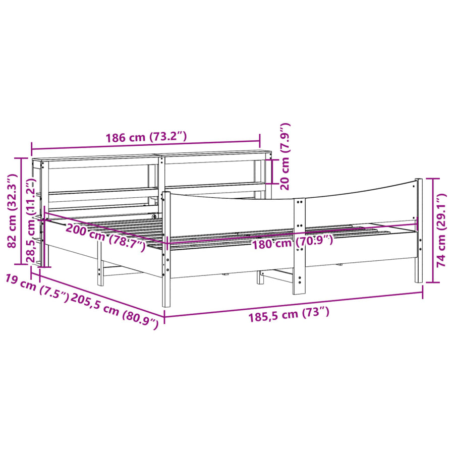Bedframe met hoofdbord massief grenenhout wasbruin 180x200 cm