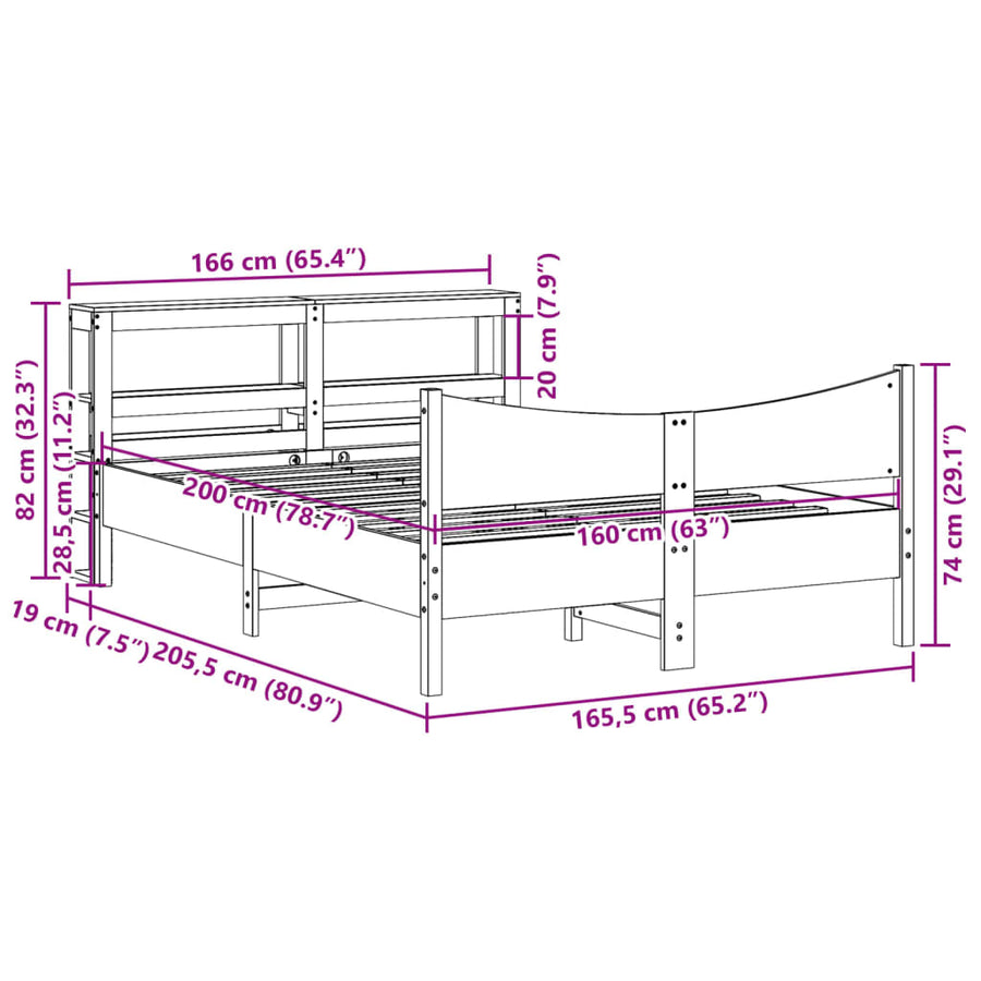 Bedframe met hoofdbord massief grenenhout 160x200 cm