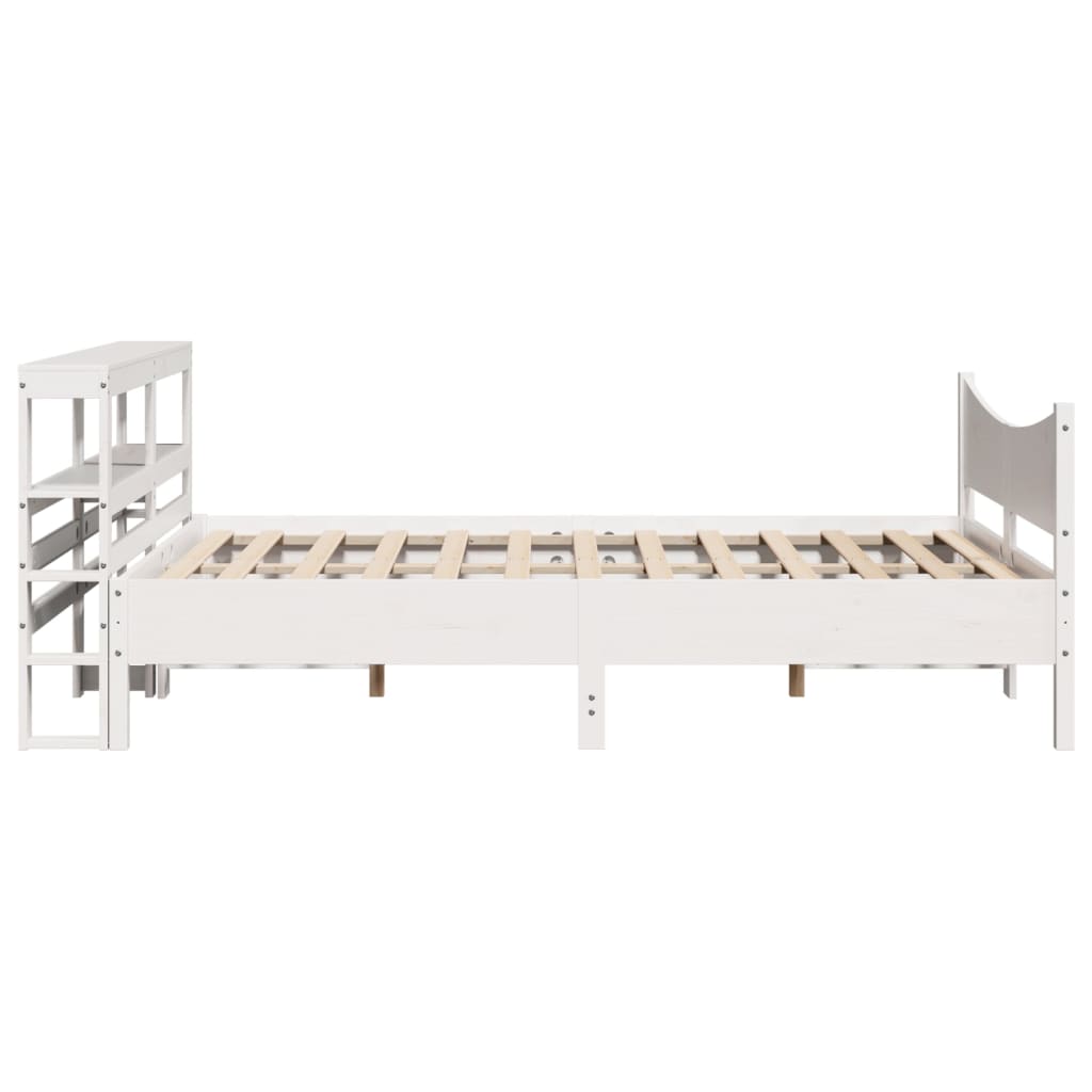 Bedframe met hoofdbord massief grenenhout wit 160x200 cm