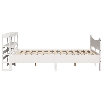 Bedframe met hoofdbord massief grenenhout wit 160x200 cm