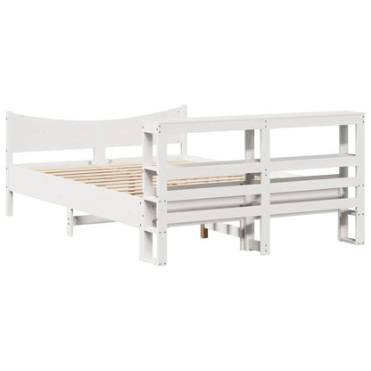 Bedframe met hoofdbord massief grenenhout wit 160x200 cm