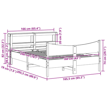 Bedframe met hoofdbord massief grenenhout wit 160x200 cm