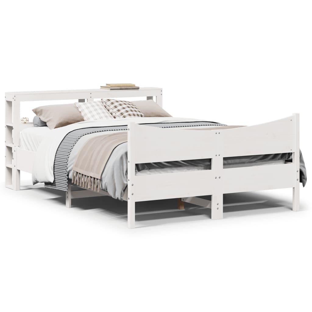 Bedframe met hoofdbord massief grenenhout wit 160x200 cm