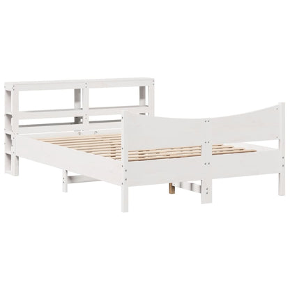 Bedframe met hoofdbord massief grenenhout wit 150x200 cm