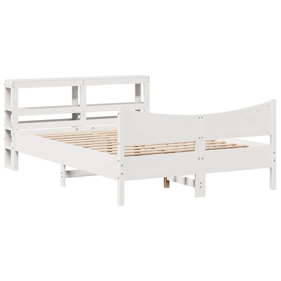 Bedframe met hoofdbord massief grenenhout wit 150x200 cm