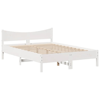 Bedframe met hoofdbord massief grenenhout wit 150x200 cm