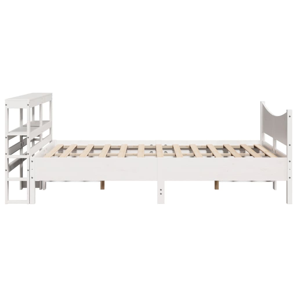 Bedframe met hoofdbord massief grenenhout wit 150x200 cm