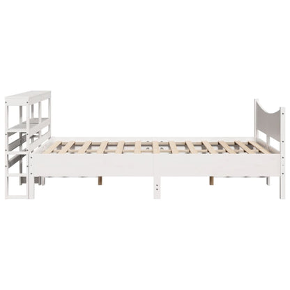 Bedframe met hoofdbord massief grenenhout wit 150x200 cm