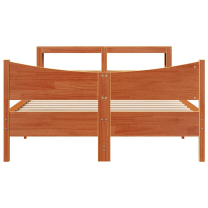 Bedframe met hoofdbord massief grenenhout wasbruin 150x200 cm
