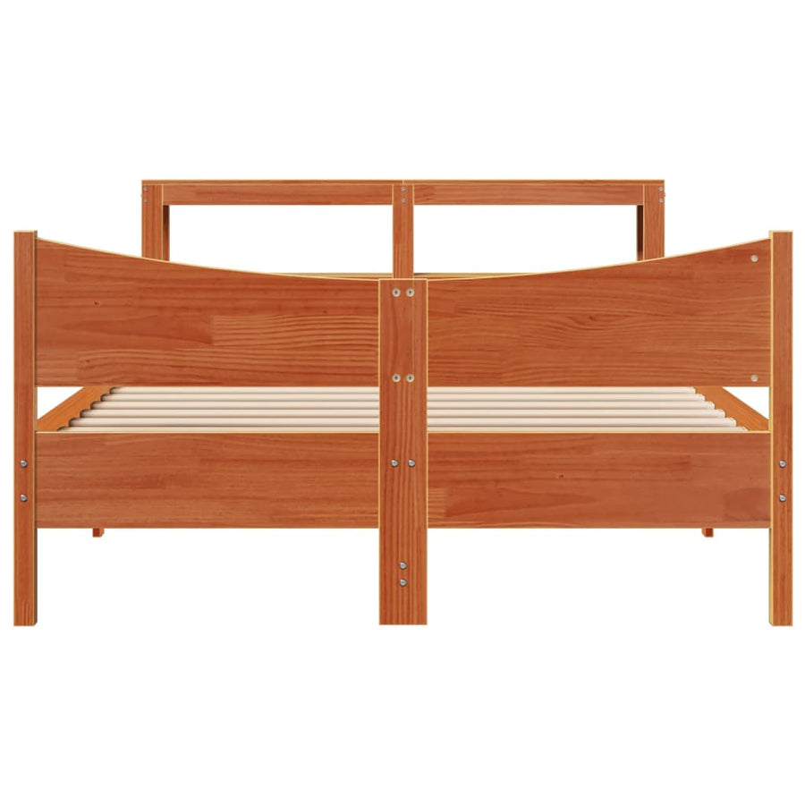 Bedframe met hoofdbord massief grenenhout wasbruin 150x200 cm