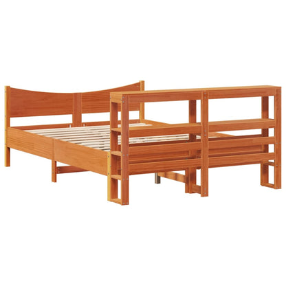Bedframe met hoofdbord massief grenenhout wasbruin 150x200 cm