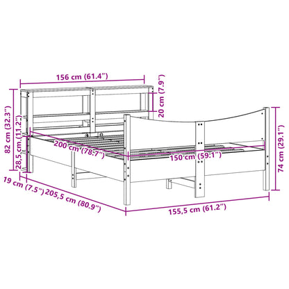 Bedframe met hoofdbord massief grenenhout wasbruin 150x200 cm