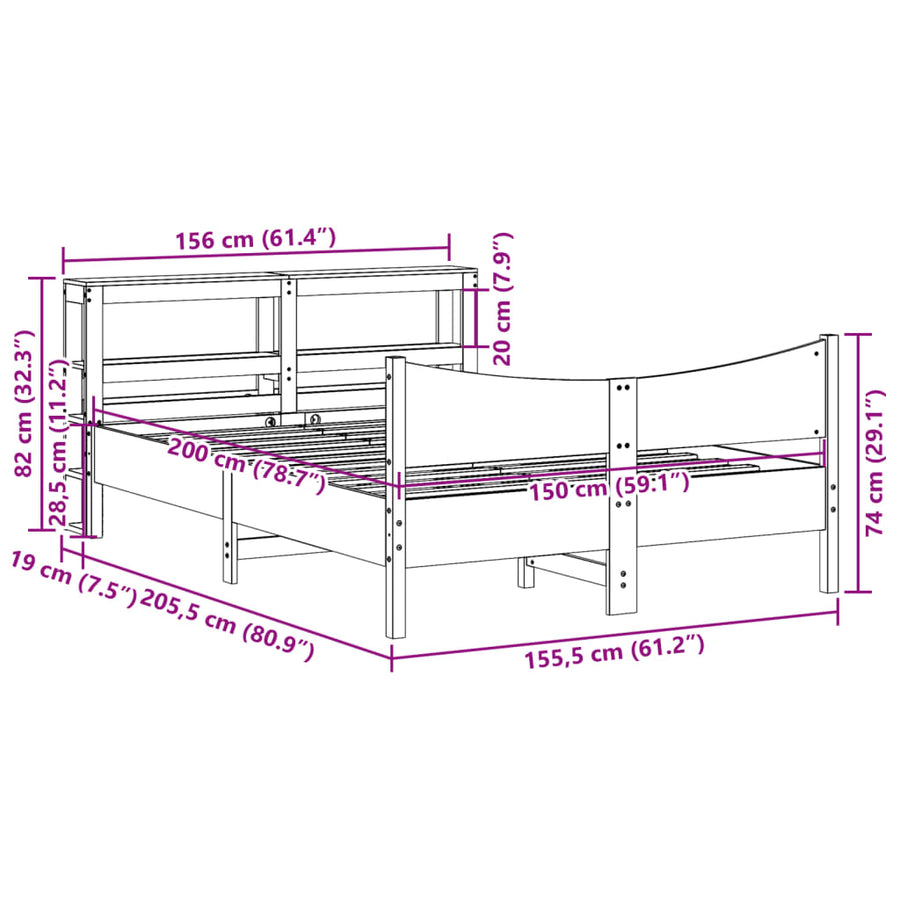 Bedframe met hoofdbord massief grenenhout wasbruin 150x200 cm