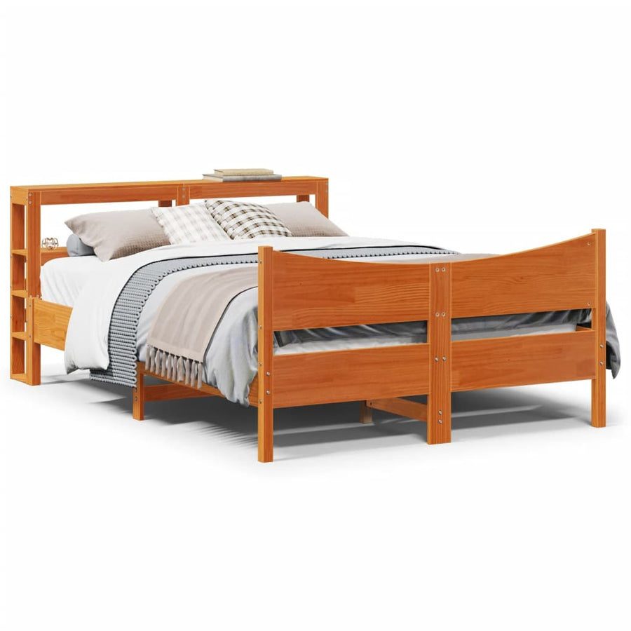 Bedframe met hoofdbord massief grenenhout wasbruin 150x200 cm