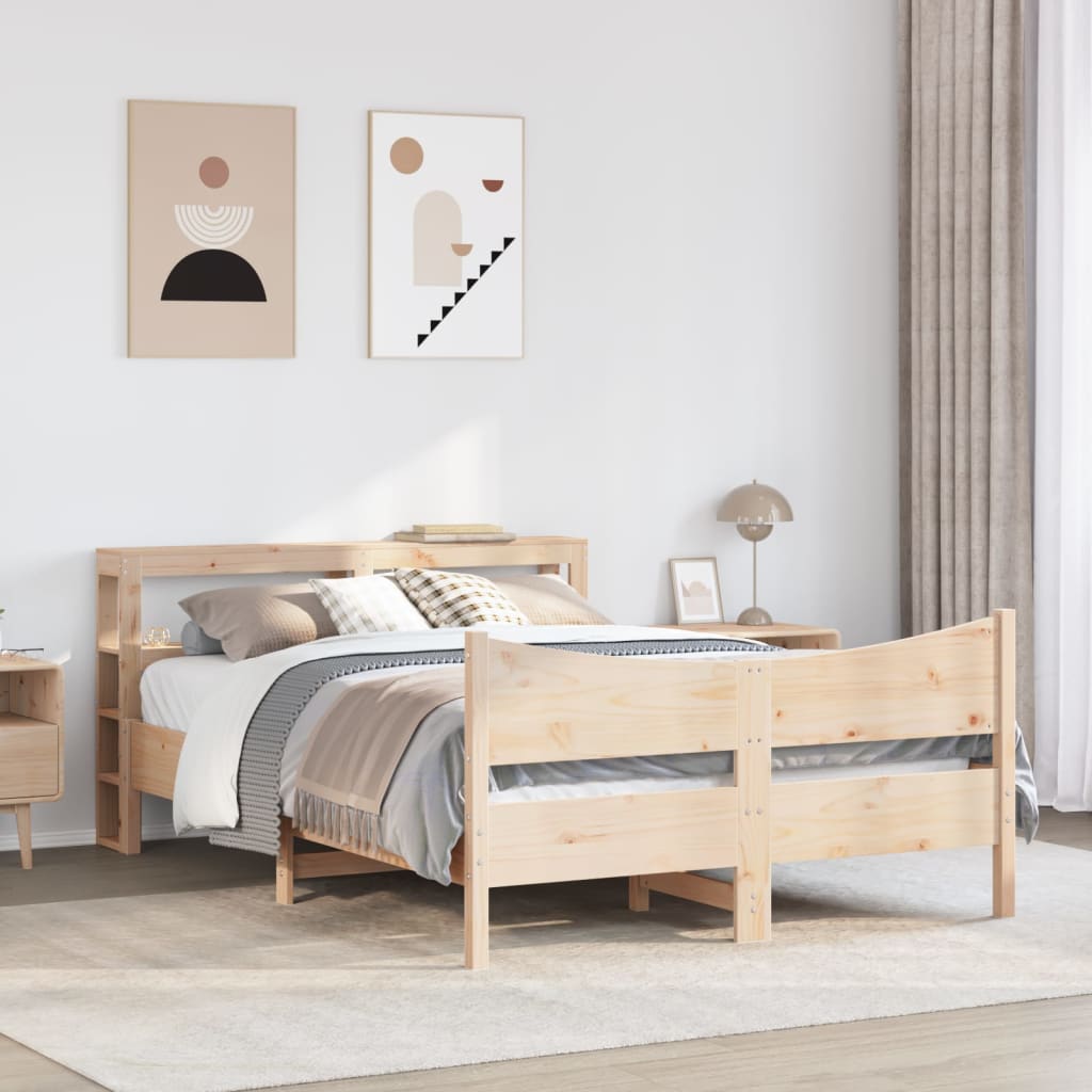 Bedframe met hoofdbord massief grenenhout wit 140x200 cm