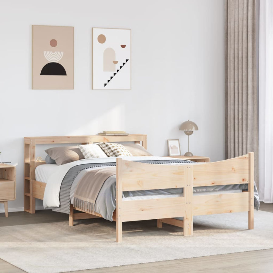 Bedframe met hoofdbord massief grenenhout wit 140x200 cm