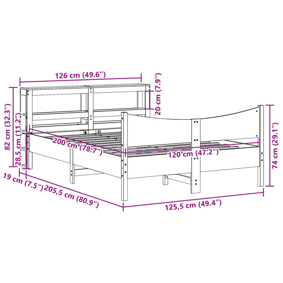 Bedframe met hoofdbord massief grenenhout 120x200 cm
