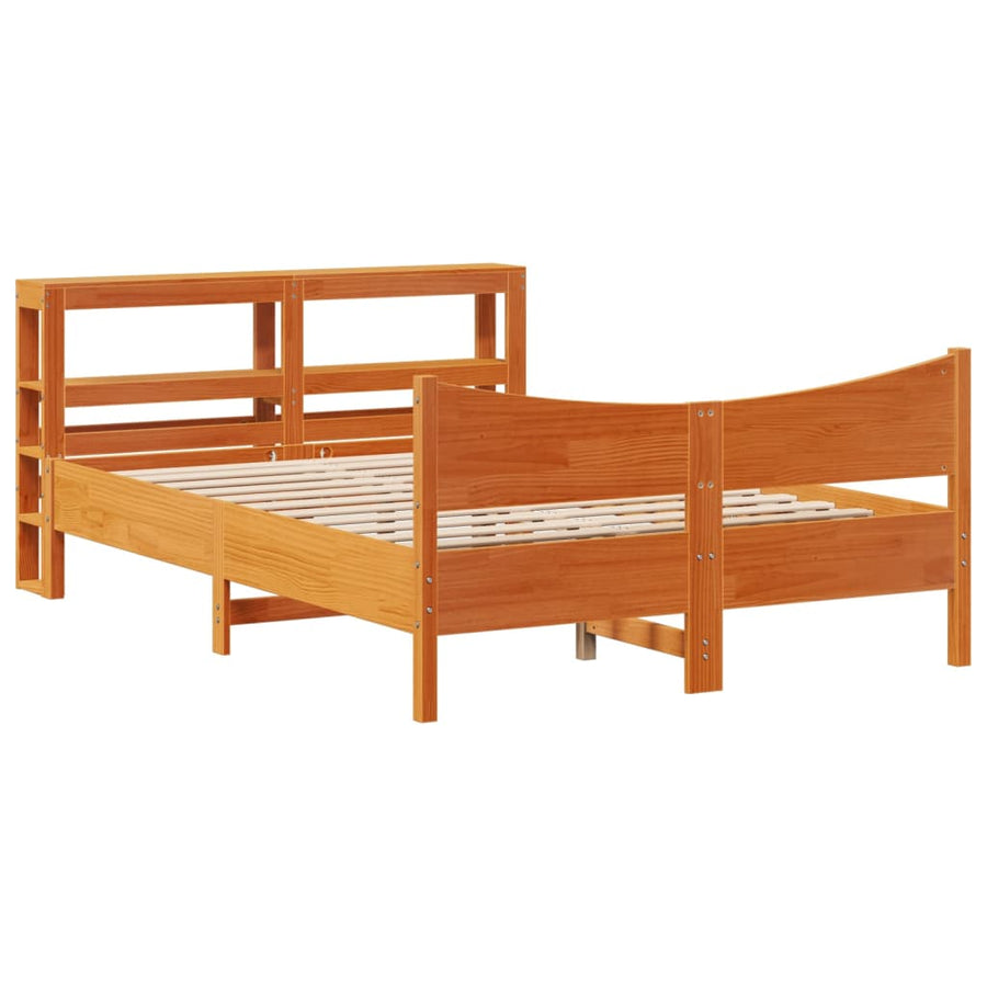 Bedframe met hoofdbord massief grenenhout wasbruin 120x200 cm