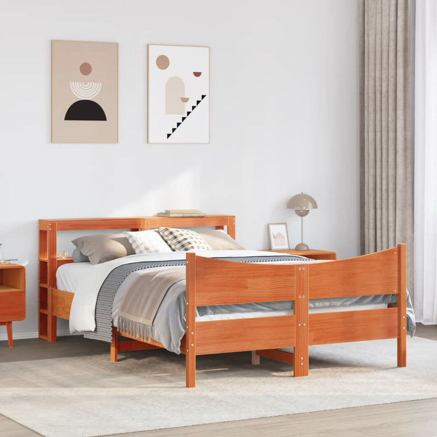 Bedframe met hoofdbord massief grenenhout wasbruin 120x200 cm
