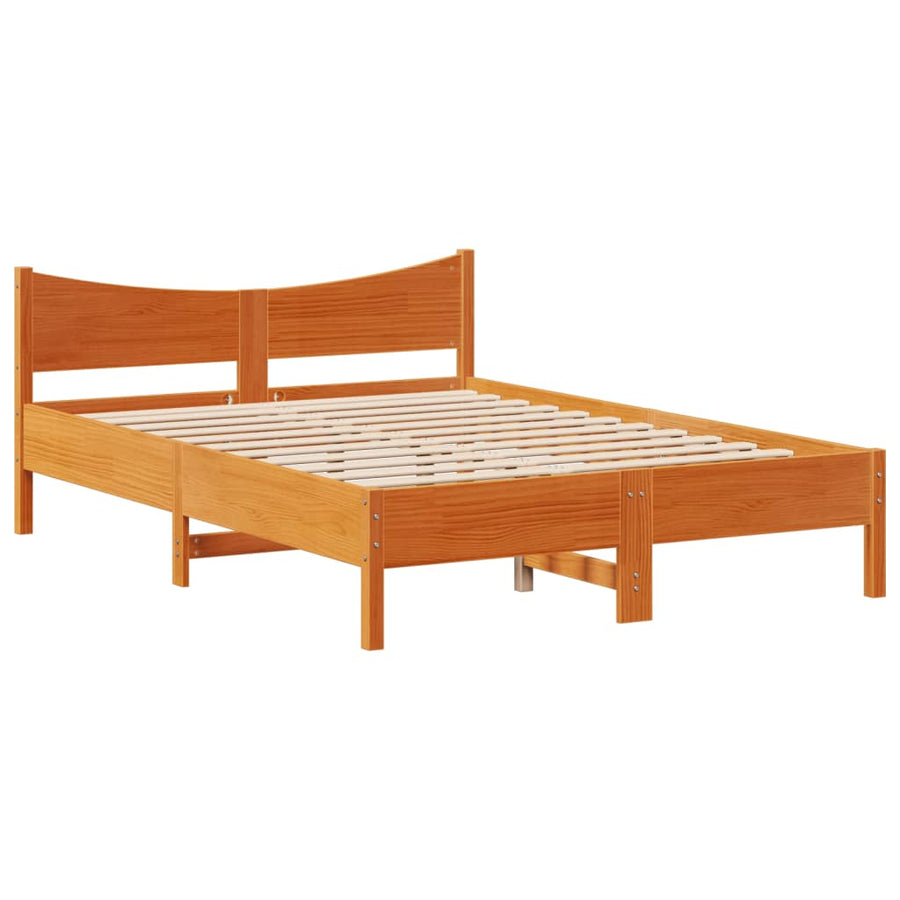 Bedframe met hoofdbord massief grenenhout wasbruin 120x200 cm