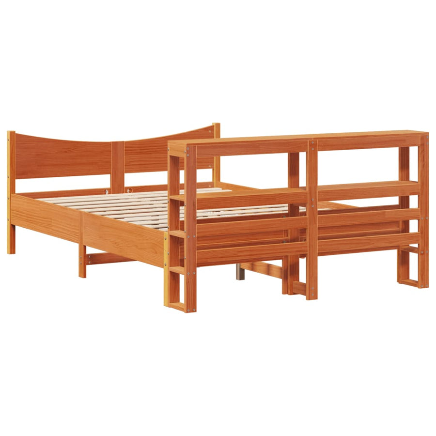 Bedframe met hoofdbord massief grenenhout wasbruin 120x200 cm
