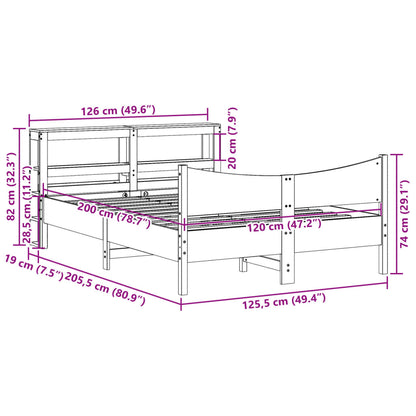 Bedframe met hoofdbord massief grenenhout wasbruin 120x200 cm