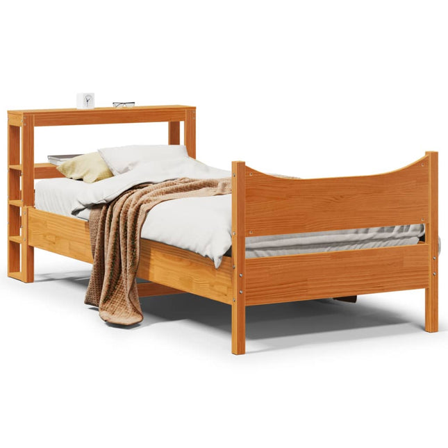 Bedframe met hoofdbord massief grenenhout wasbruin 100x200 cm