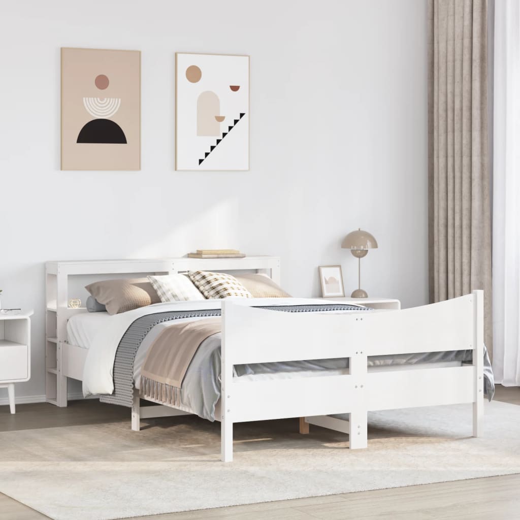 Bedframe met hoofdbord massief grenenhout wit 140x190 cm