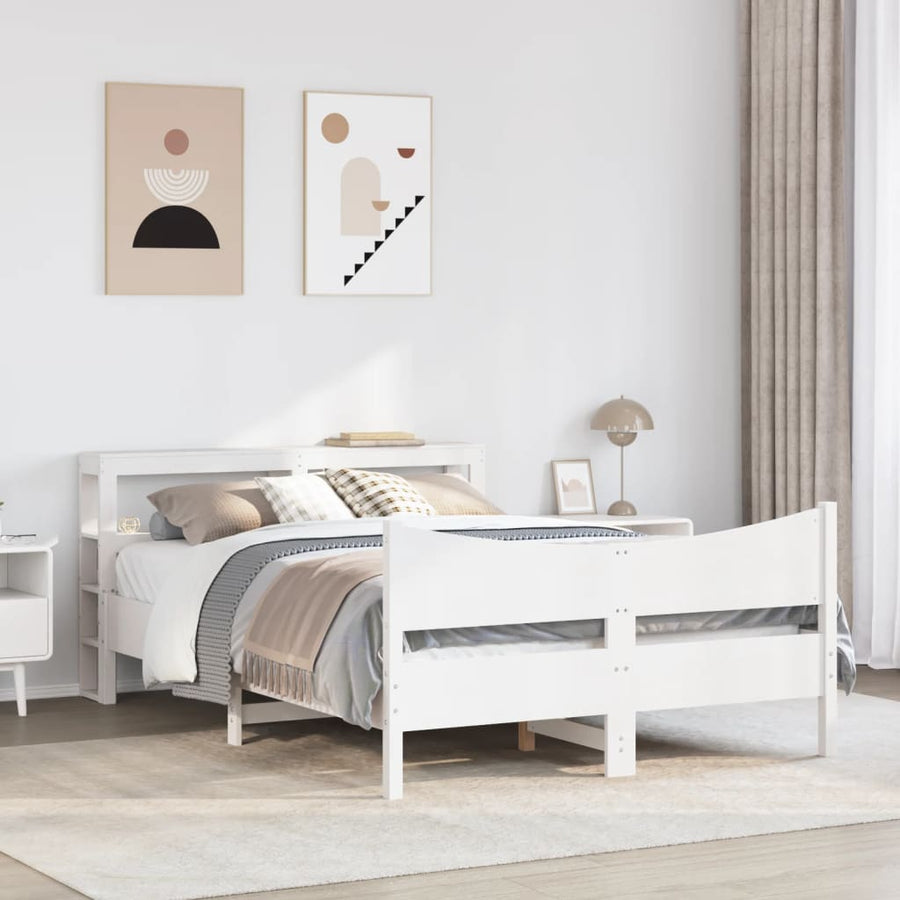 Bedframe met hoofdbord massief grenenhout wit 140x190 cm