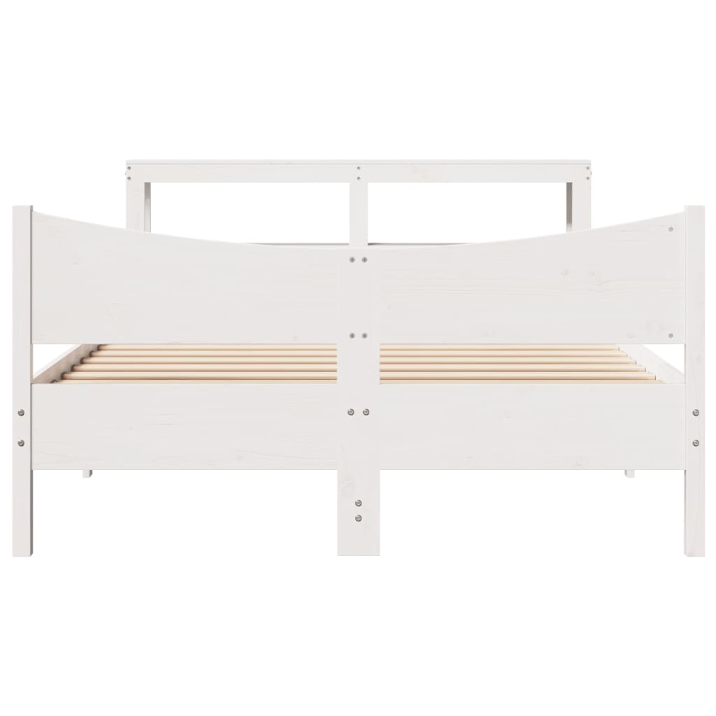 Bedframe met hoofdbord massief grenenhout wit 135x190 cm